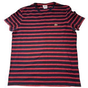 Lacoste Mens 5 Blue Red Heavy Striped Cotton Classic Fit Crew-Neck T-Shirt